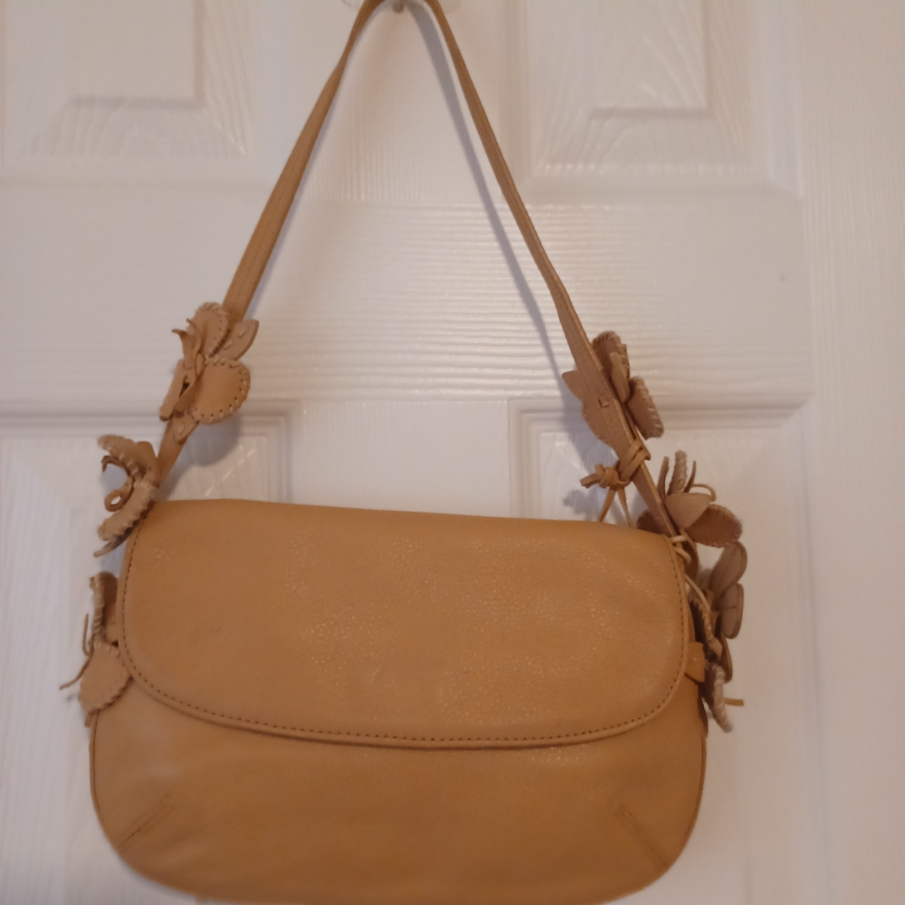 ANTONIO MELANI Floral Accent Tan Shoulder Bag Pre-Owned